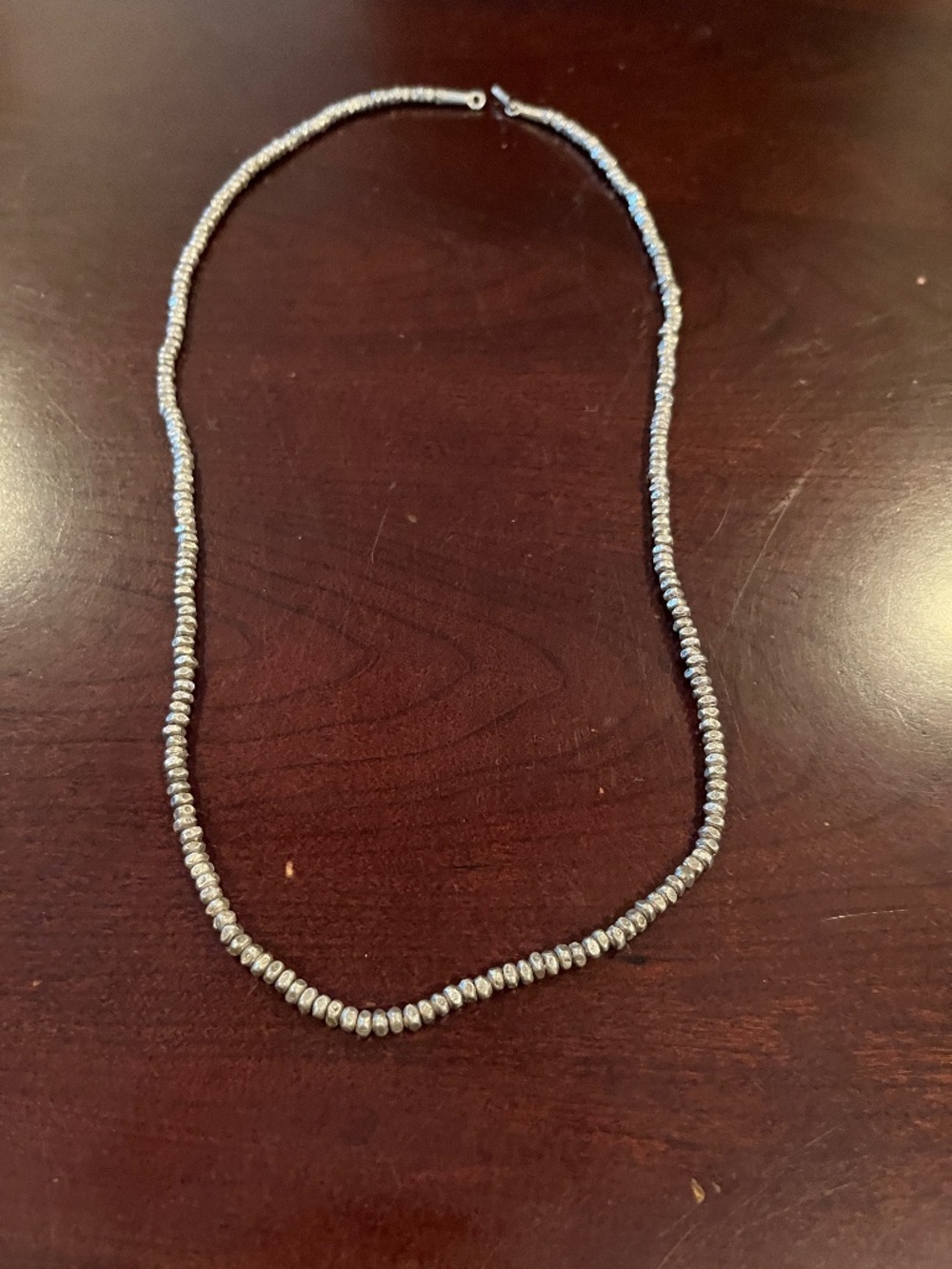 Native American Round Stone Beads Necklace Approx. 6mm , Sterling Clasp; 26"